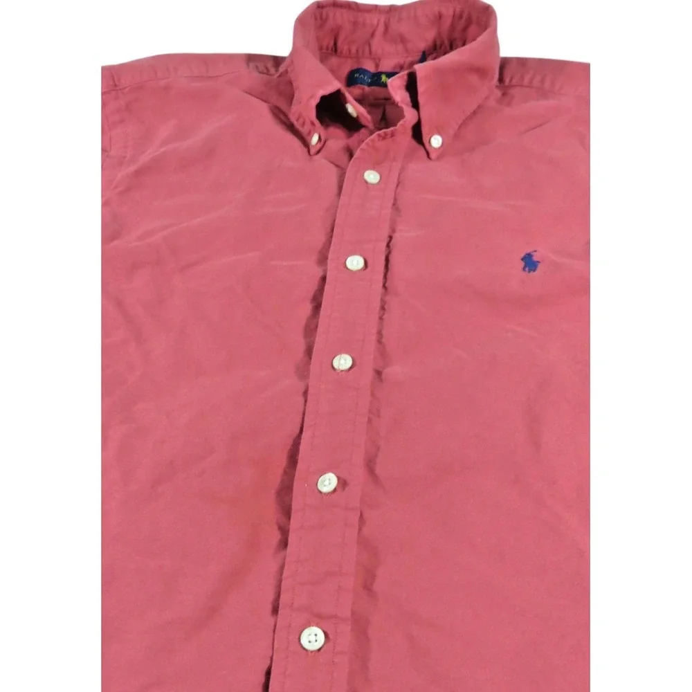 Polo Ralph Lauren Shirt Men L Red Cotton Short Sleeve Button Down Pony Custom